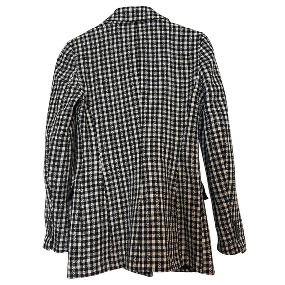 ZARA Black White Gingham Double Breasted Blazer Small Structured Cotton Jacket - Picture 5 of 10